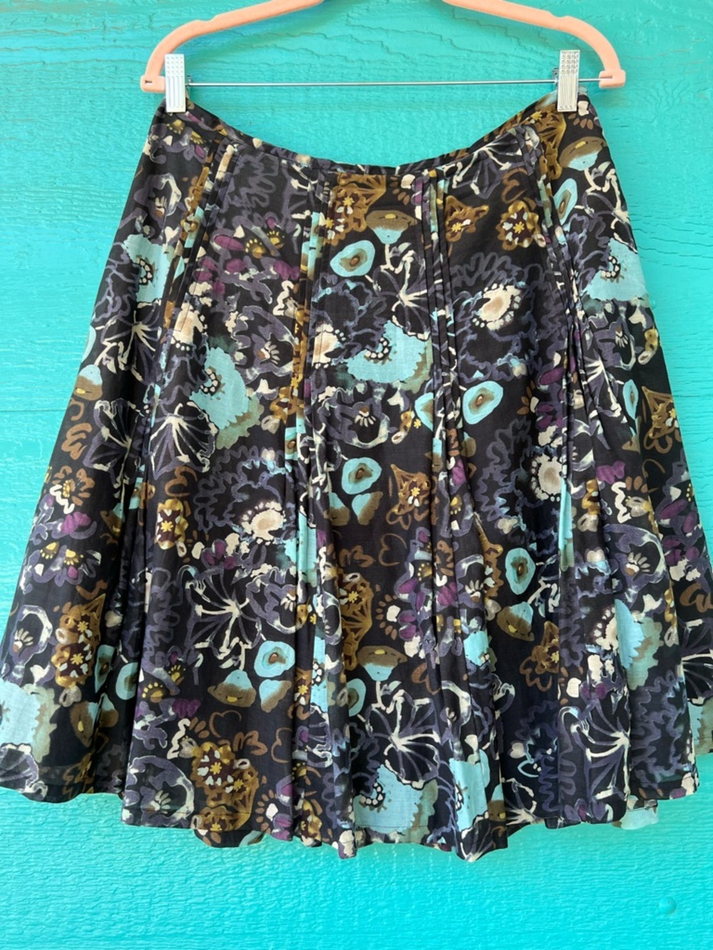 COTTON SILK BLEND FLOWY A-LINE FLORAL PRINT PLEATED SKIRT SIZE 12